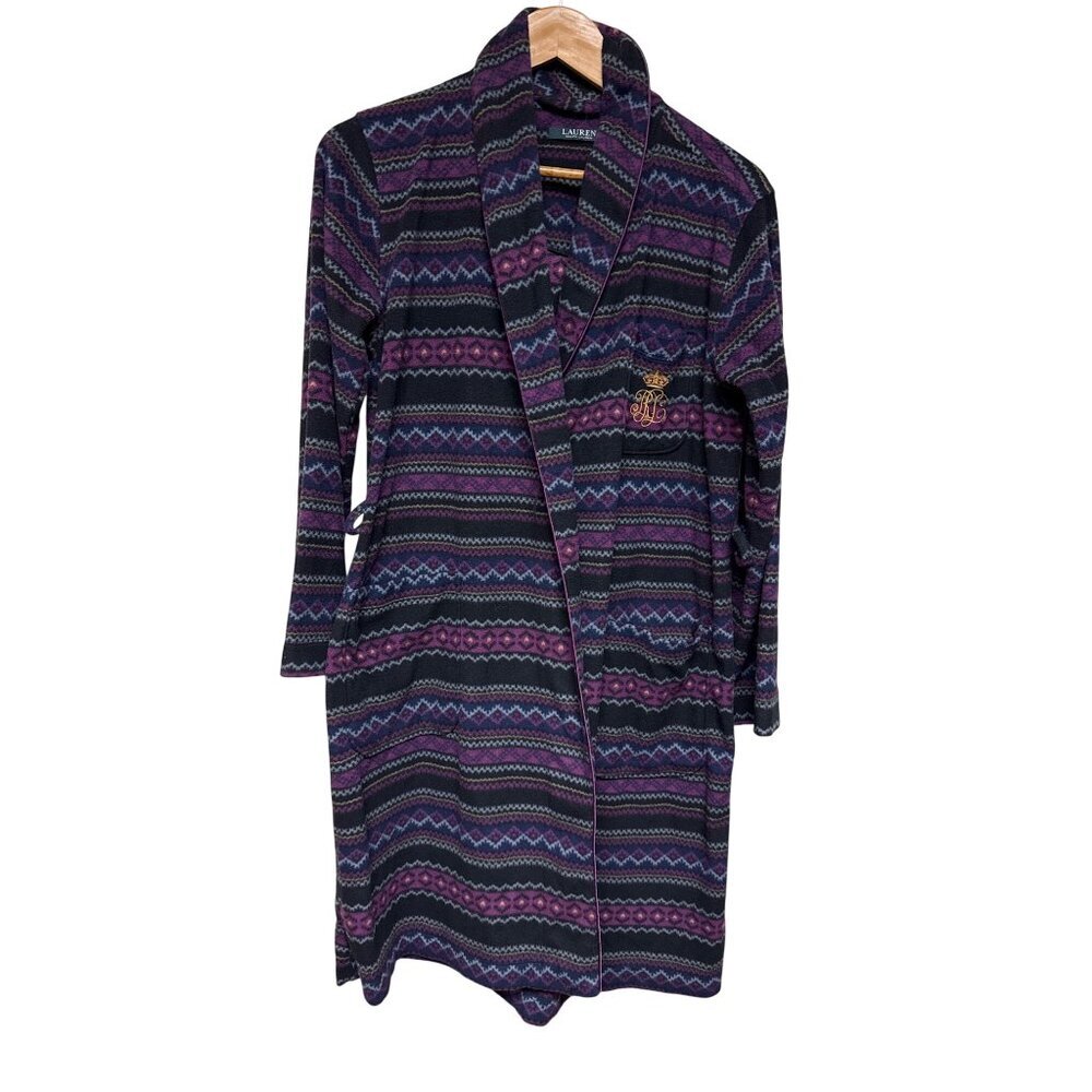 Lauren Ralph Lauren Women's Robe Aztec Fleece Purple Black No Belt Small